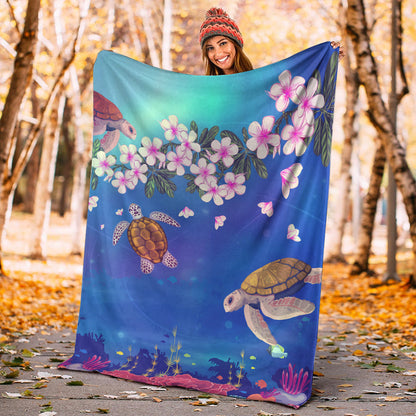 Hawaii Premium Blanket Turtle Plumeria Ocean-Myprintsy