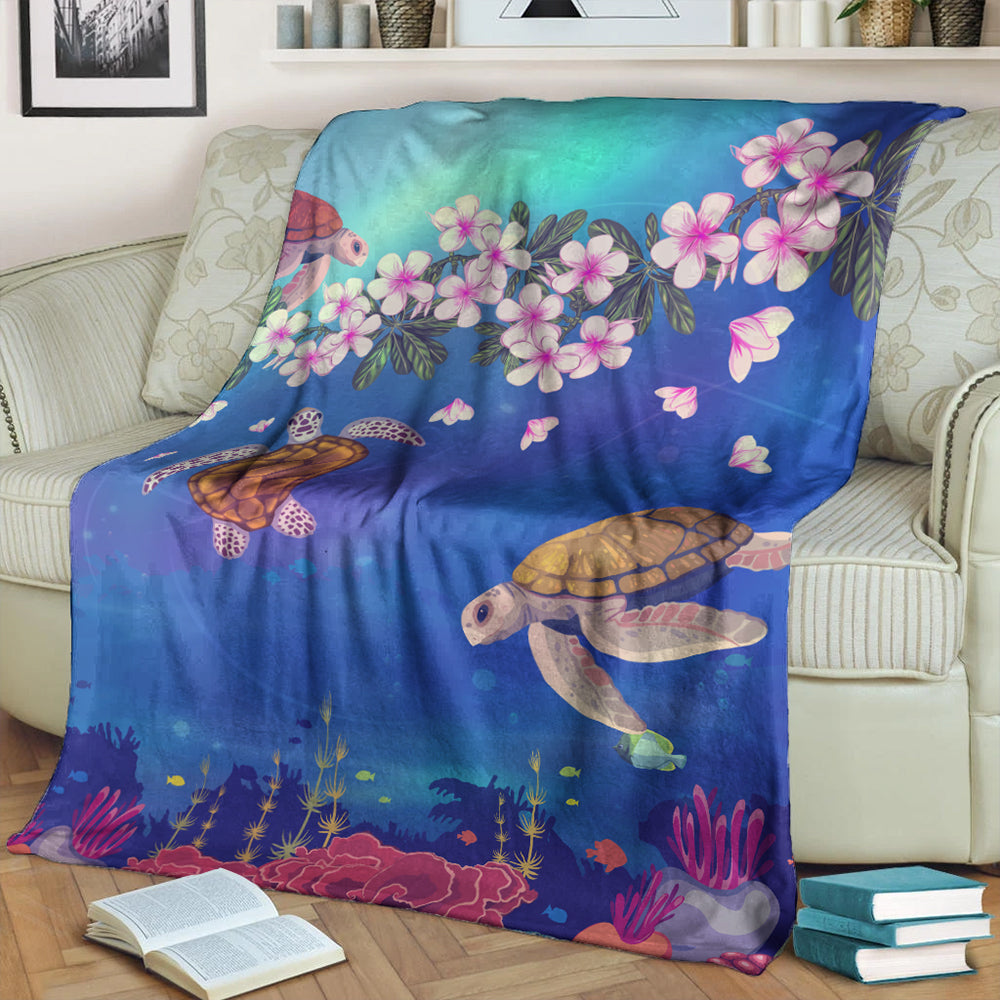 Hawaii Premium Blanket Turtle Plumeria Ocean-Myprintsy
