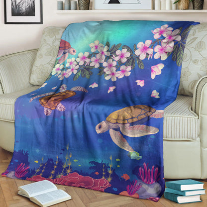 Hawaii Premium Blanket Turtle Plumeria Ocean-Myprintsy