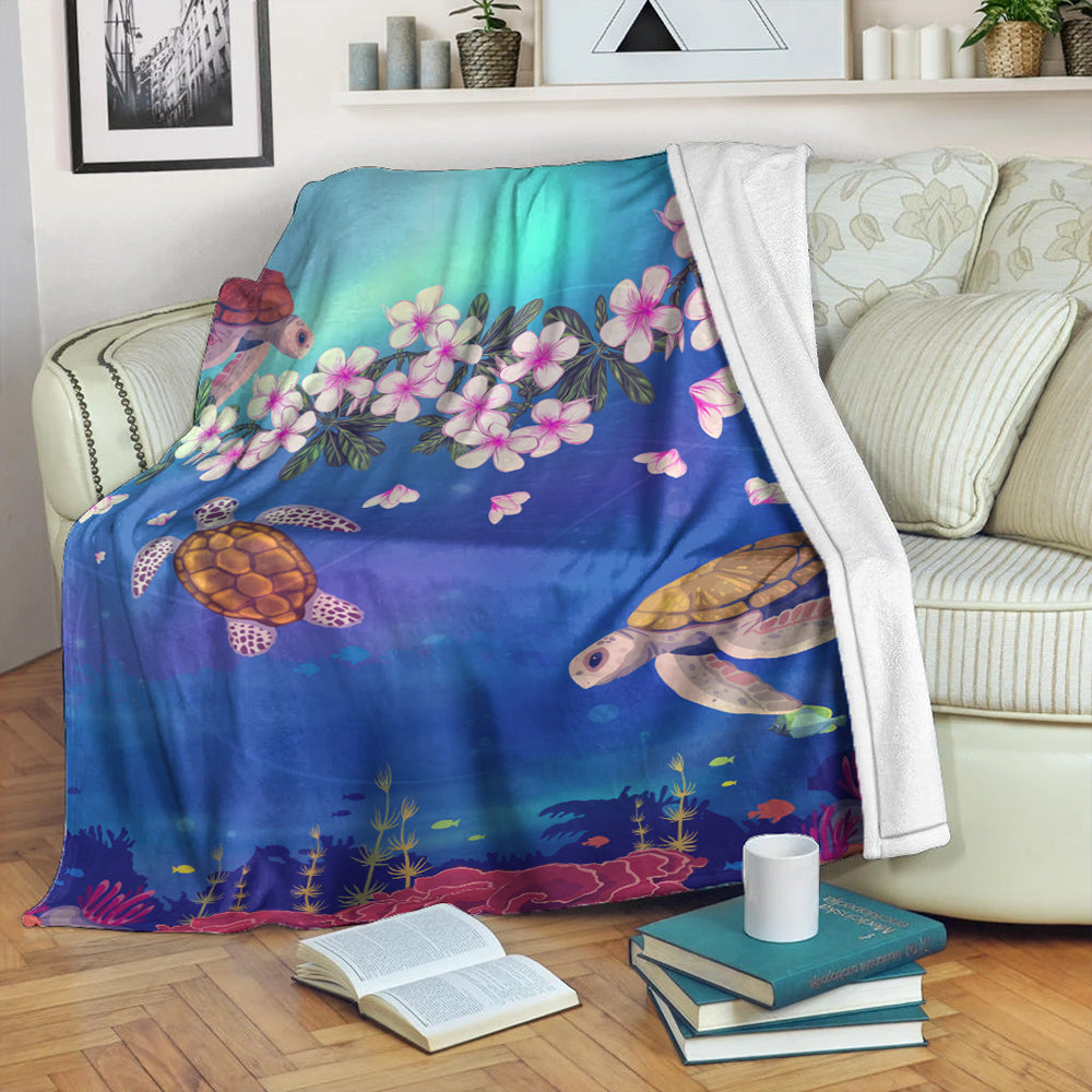 Hawaii Premium Blanket Turtle Plumeria Ocean-Myprintsy