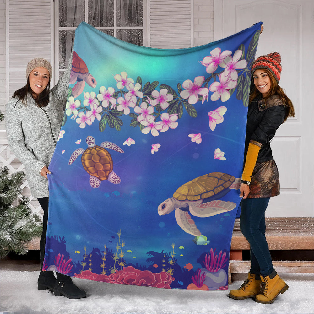 Hawaii Premium Blanket Turtle Plumeria Ocean-Myprintsy