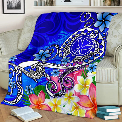 Hawaii Premium Blanket - Turtle Plumeria Polynesian Tattoo Blue Color-Myprintsy