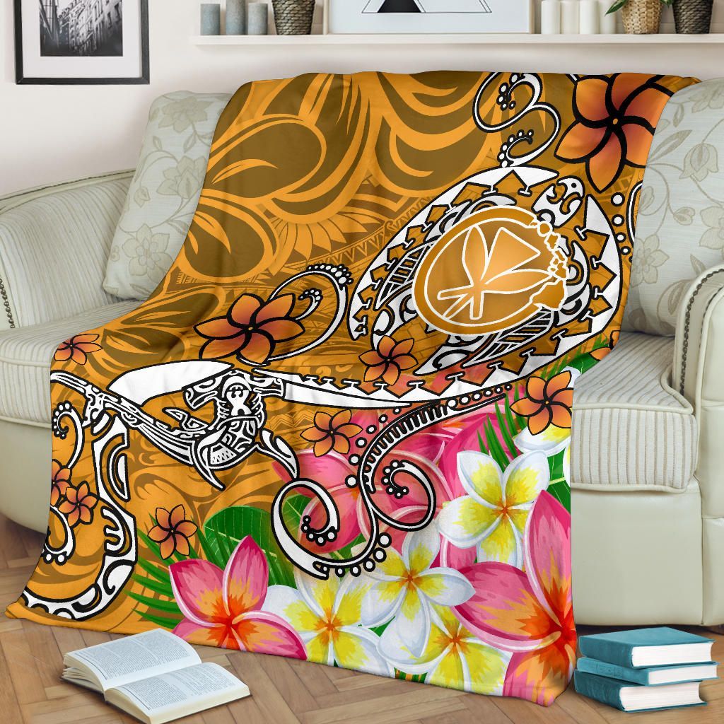 Hawaii Premium Blanket - Turtle Plumeria Polynesian Tattoo Gold Color-Myprintsy