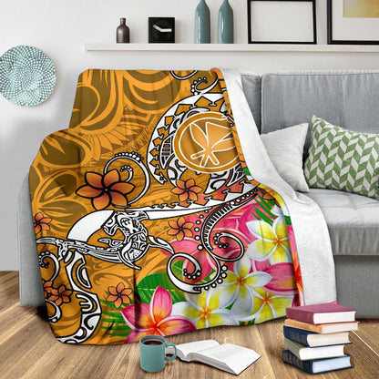 Hawaii Premium Blanket - Turtle Plumeria Polynesian Tattoo Gold Color-Myprintsy