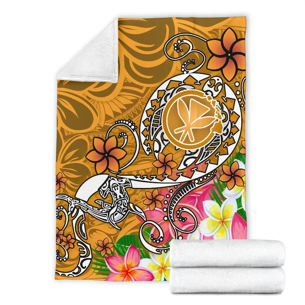Hawaii Premium Blanket - Turtle Plumeria Polynesian Tattoo Gold Color-Myprintsy