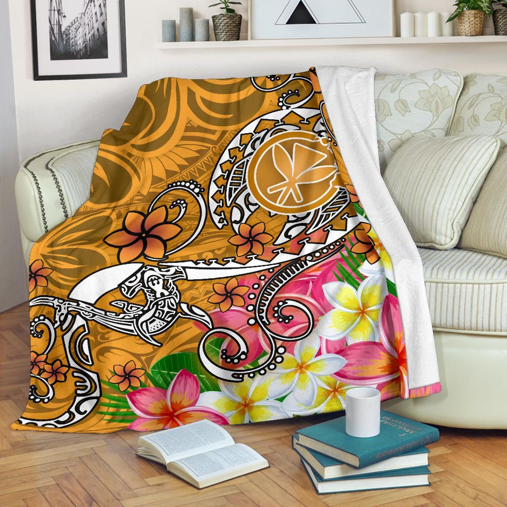 Hawaii Premium Blanket - Turtle Plumeria Polynesian Tattoo Gold Color-Myprintsy