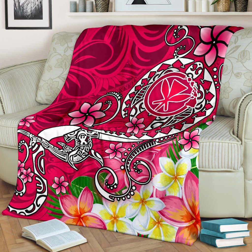 Hawaii Premium Blanket - Turtle Plumeria Polynesian Tattoo Pink Color-Myprintsy