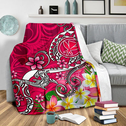 Hawaii Premium Blanket - Turtle Plumeria Polynesian Tattoo Pink Color-Myprintsy