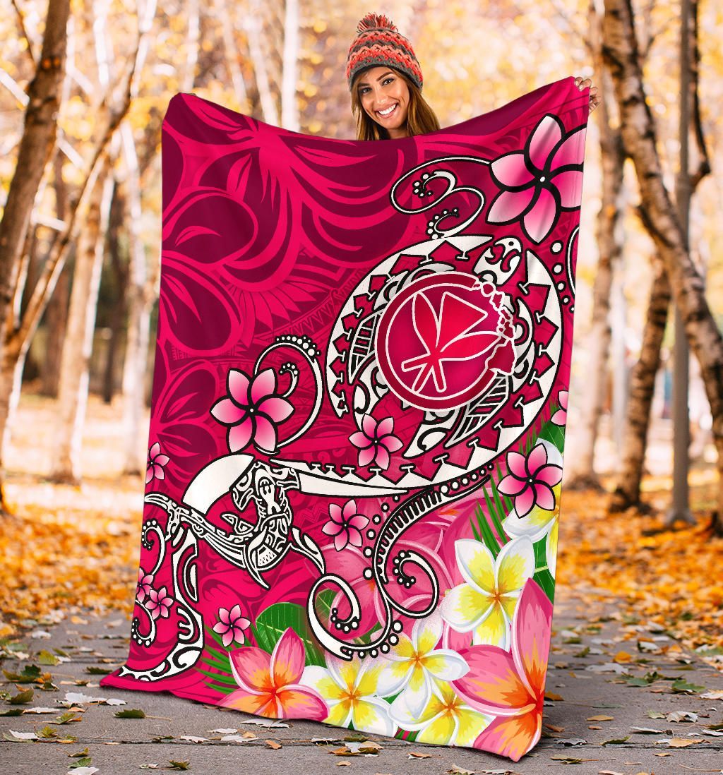 Hawaii Premium Blanket - Turtle Plumeria Polynesian Tattoo Pink Color-Myprintsy