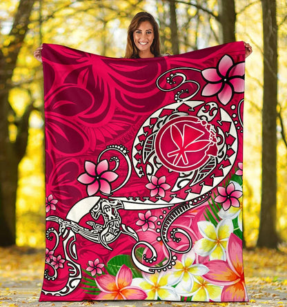 Hawaii Premium Blanket - Turtle Plumeria Polynesian Tattoo Pink Color-Myprintsy