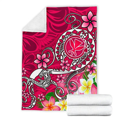 Hawaii Premium Blanket - Turtle Plumeria Polynesian Tattoo Pink Color-Myprintsy