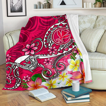 Hawaii Premium Blanket - Turtle Plumeria Polynesian Tattoo Pink Color-Myprintsy