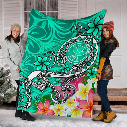 Hawaii Premium Blanket- Turtle Plumeria Polynesian Tattoo Turquoise Color-Myprintsy