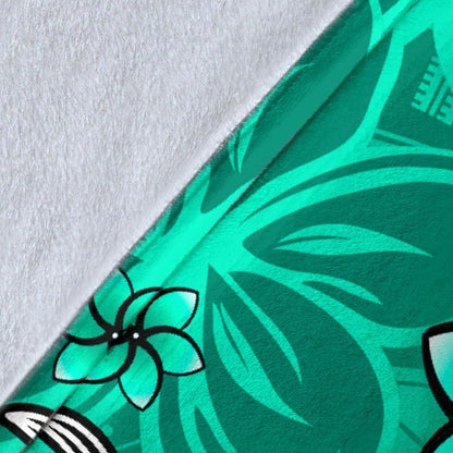 Hawaii Premium Blanket- Turtle Plumeria Polynesian Tattoo Turquoise Color-Myprintsy