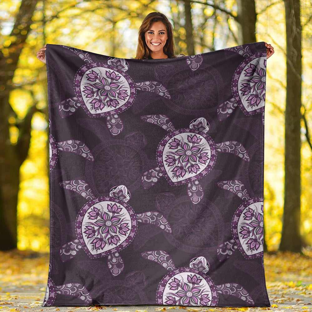 Hawaii Premium Blanket Turtle Plumeria Violet-Myprintsy