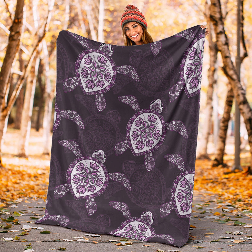 Hawaii Premium Blanket Turtle Plumeria Violet-Myprintsy