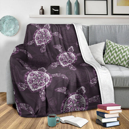 Hawaii Premium Blanket Turtle Plumeria Violet-Myprintsy