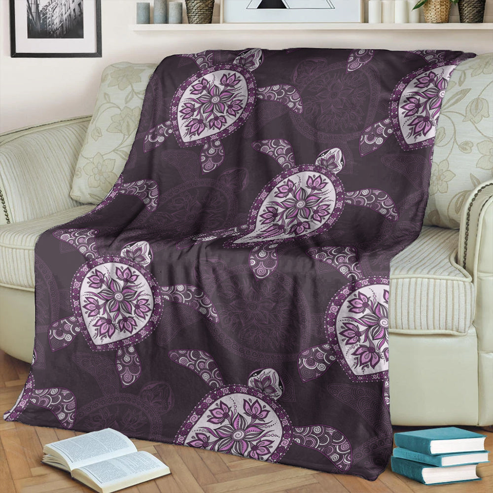 Hawaii Premium Blanket Turtle Plumeria Violet-Myprintsy