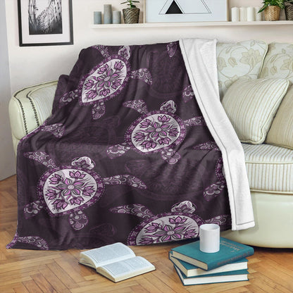 Hawaii Premium Blanket Turtle Plumeria Violet-Myprintsy