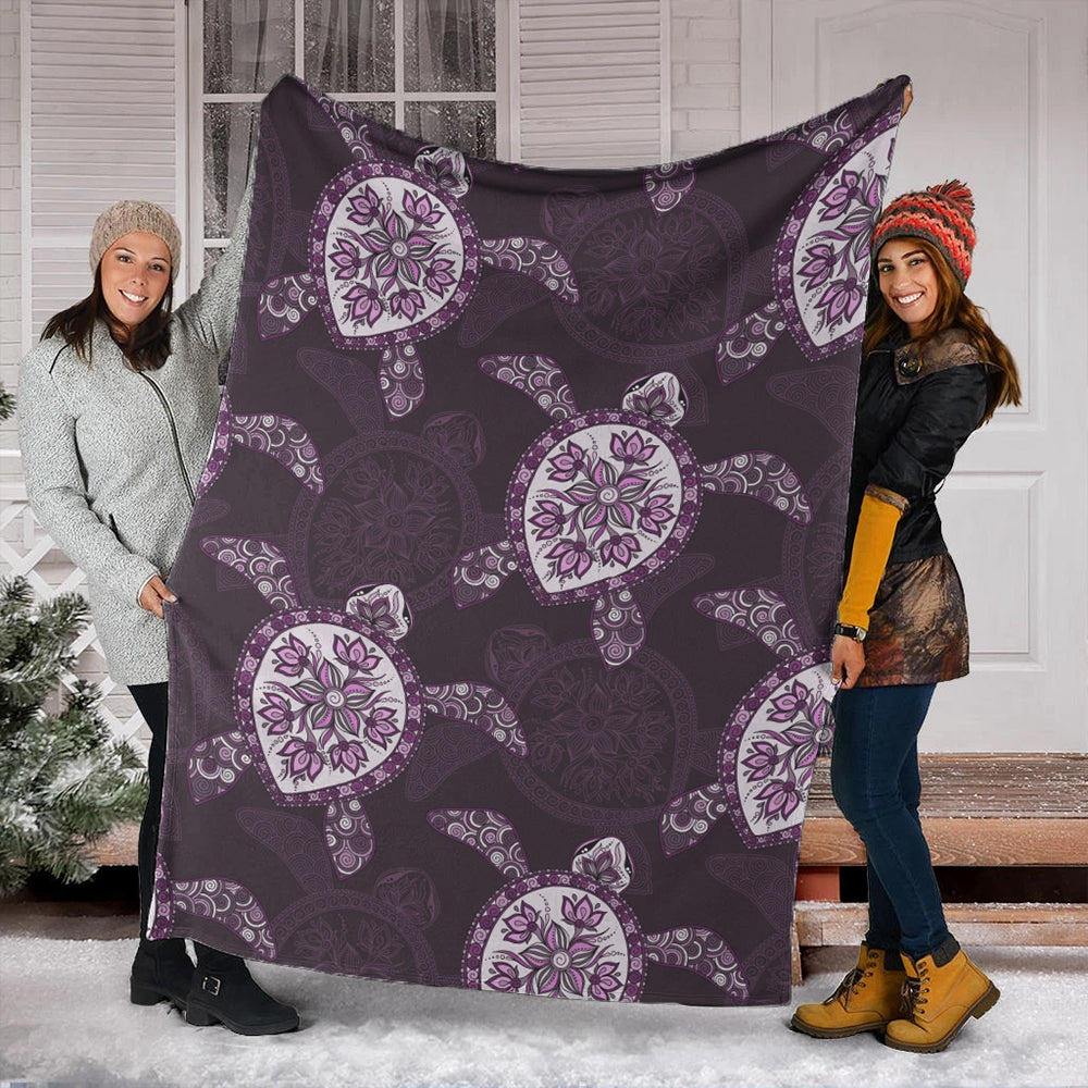 Hawaii Premium Blanket Turtle Plumeria Violet-Myprintsy