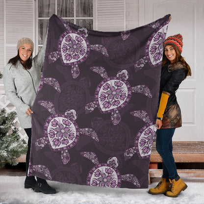 Hawaii Premium Blanket Turtle Plumeria Violet-Myprintsy