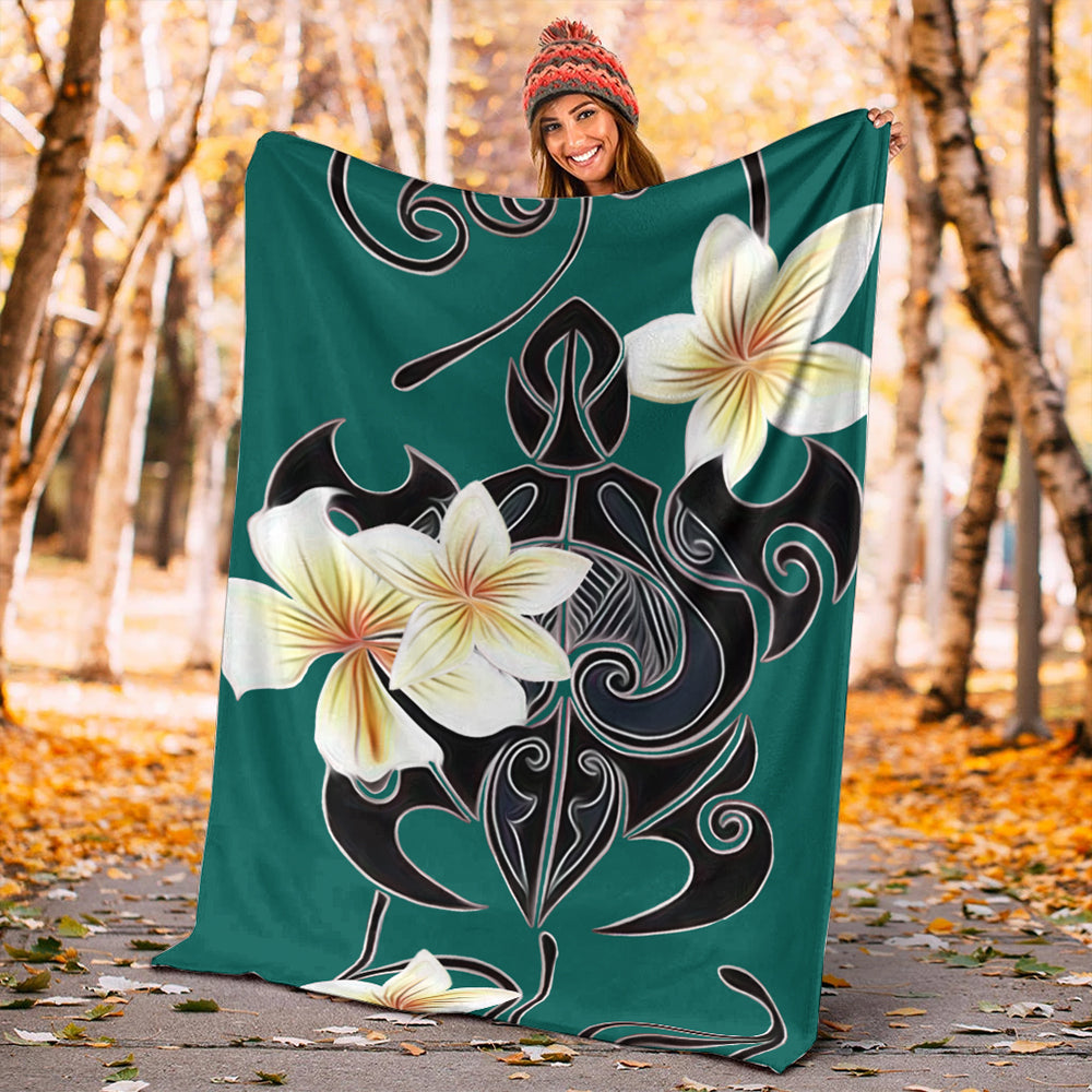 Hawaii Premium Blanket Turtle Poly Trinal Plumeria Turquoise-Myprintsy