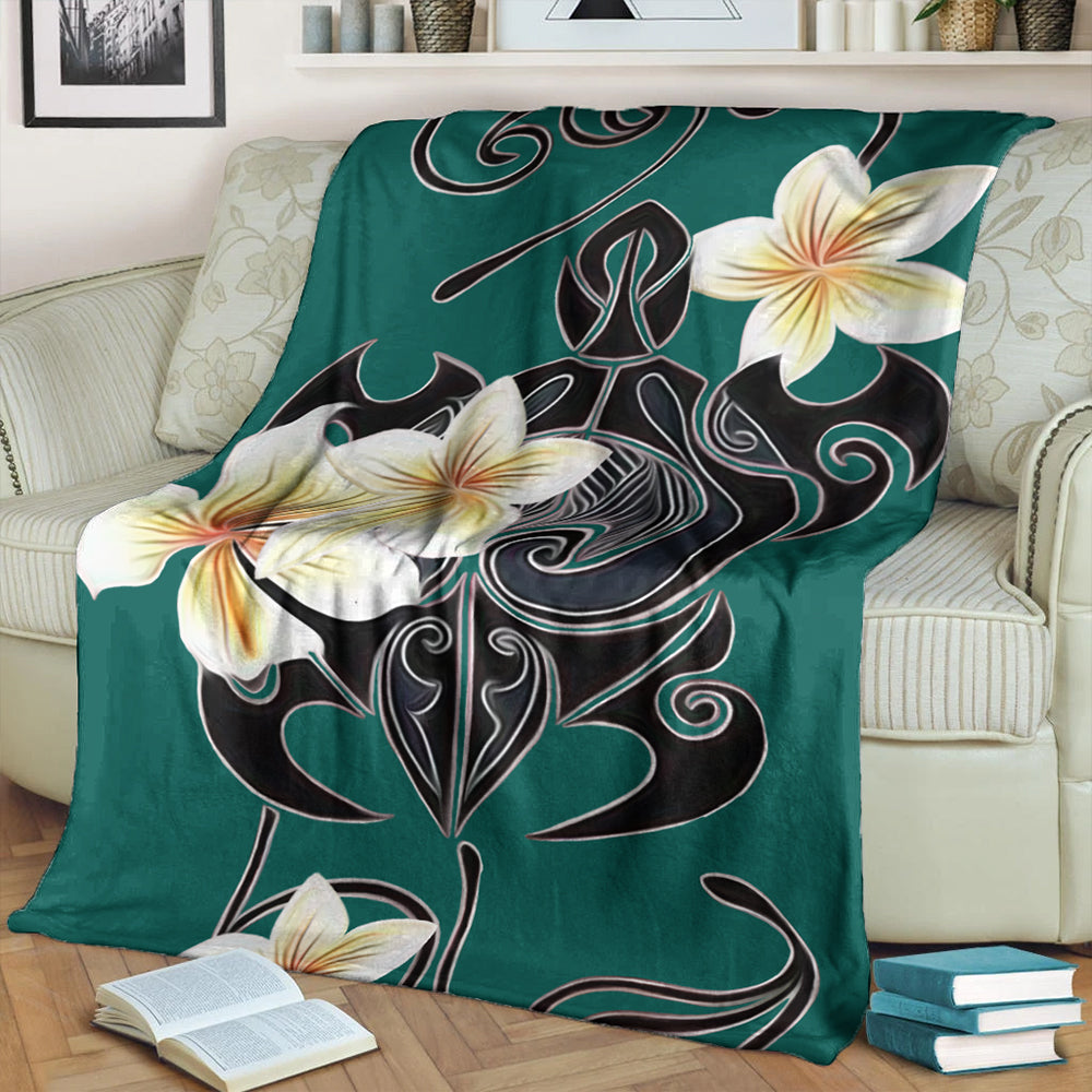 Hawaii Premium Blanket Turtle Poly Trinal Plumeria Turquoise-Myprintsy