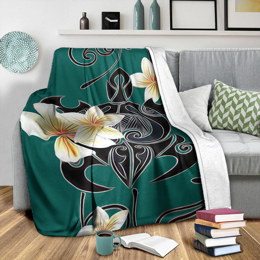 Hawaii Premium Blanket Turtle Poly Trinal Plumeria Turquoise-Myprintsy
