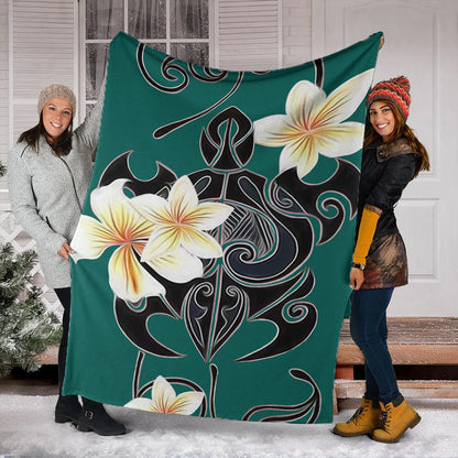 Hawaii Premium Blanket Turtle Poly Trinal Plumeria Turquoise-Myprintsy