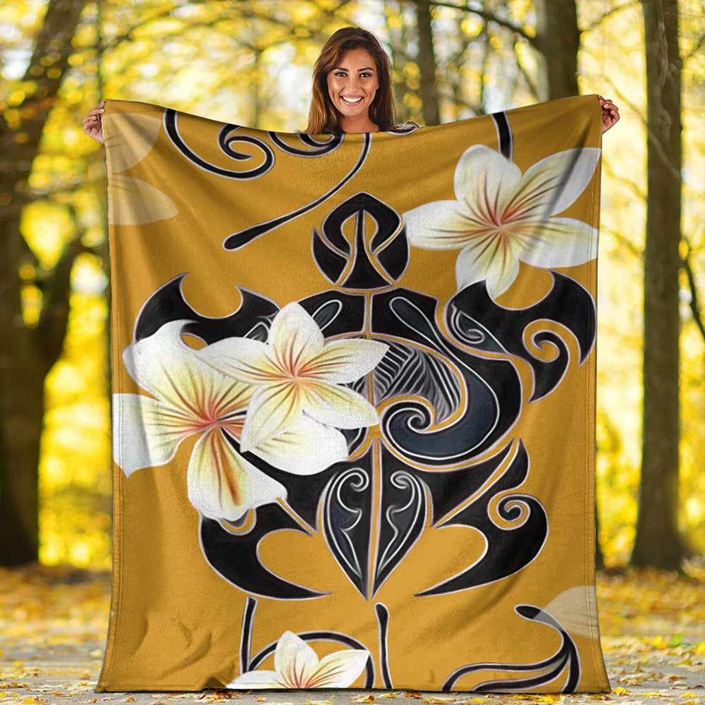Hawaii Premium Blanket Turtle Poly Trinal Plumeria Yellow-Myprintsy