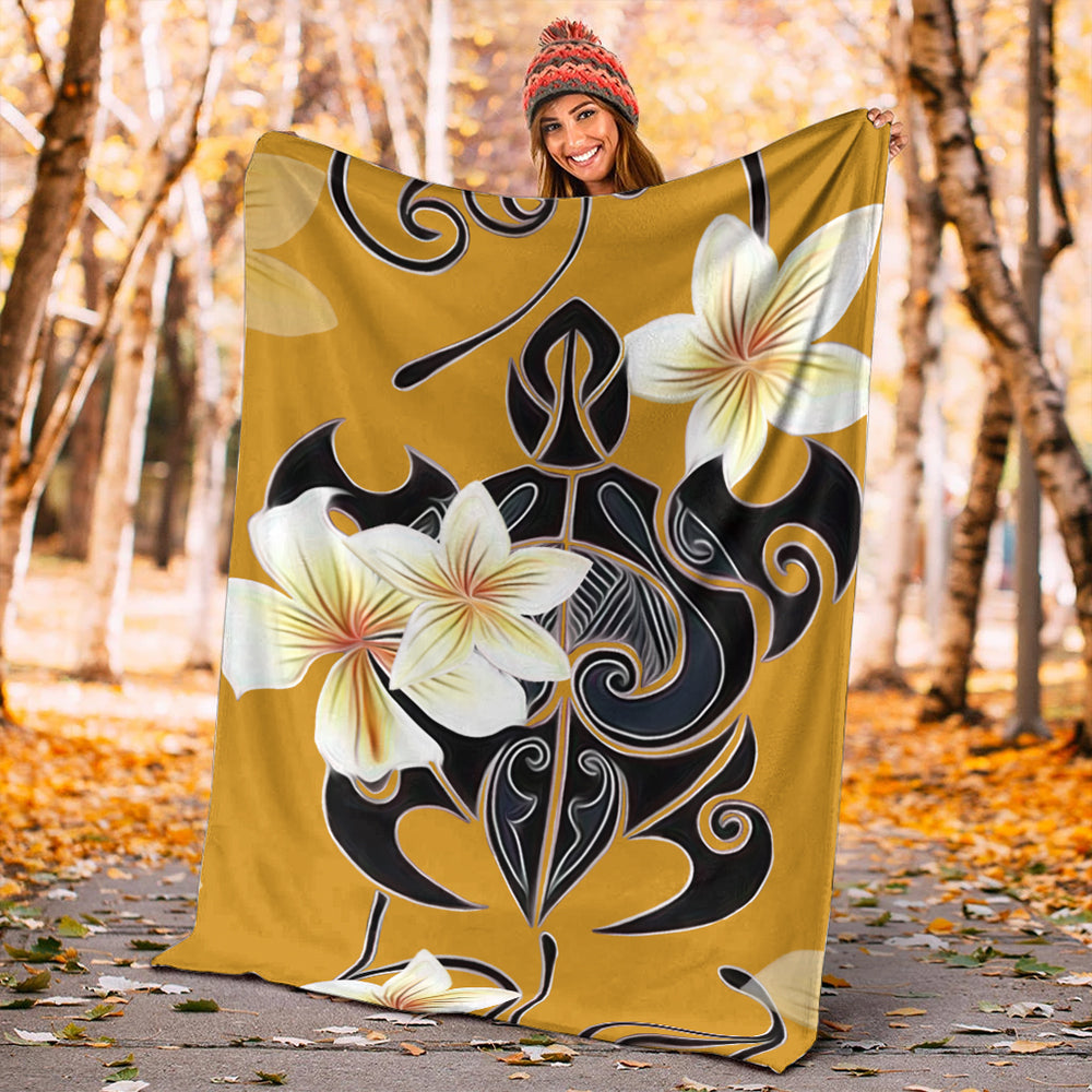 Hawaii Premium Blanket Turtle Poly Trinal Plumeria Yellow-Myprintsy