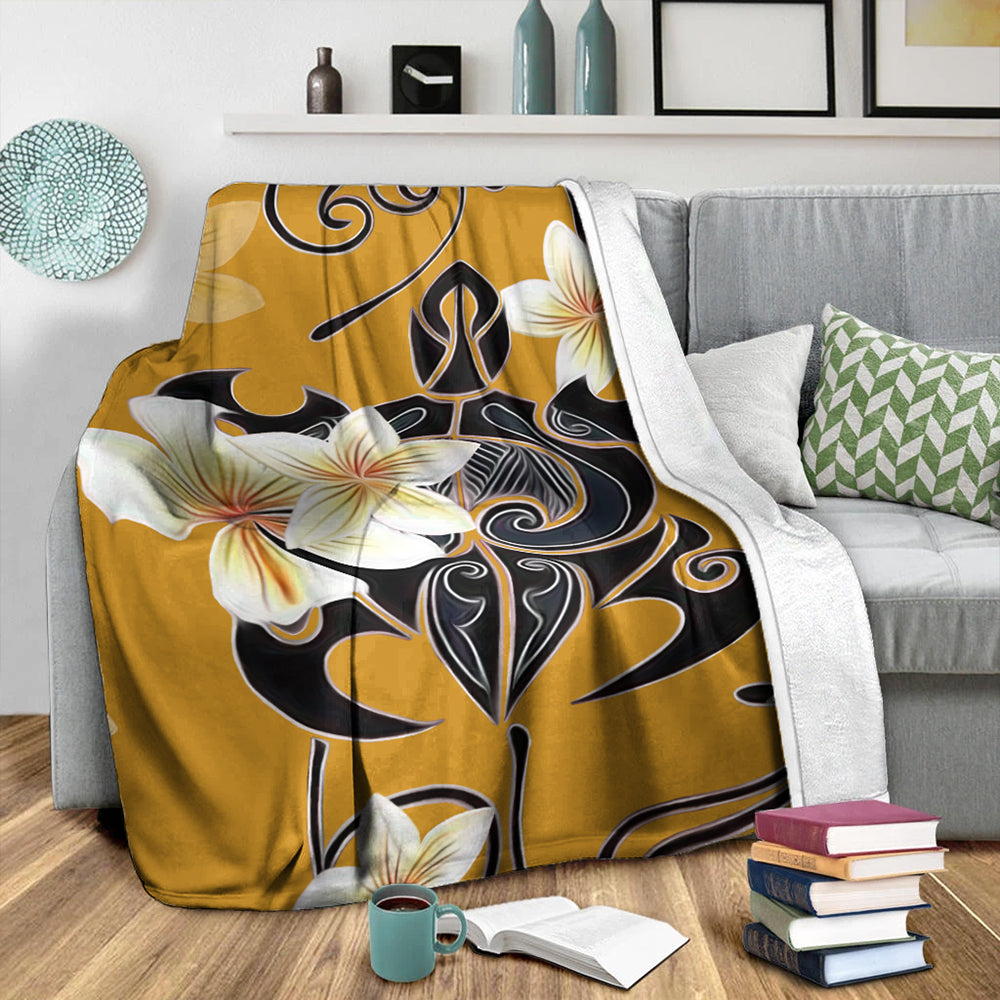 Hawaii Premium Blanket Turtle Poly Trinal Plumeria Yellow-Myprintsy
