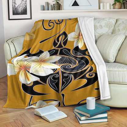 Hawaii Premium Blanket Turtle Poly Trinal Plumeria Yellow-Myprintsy