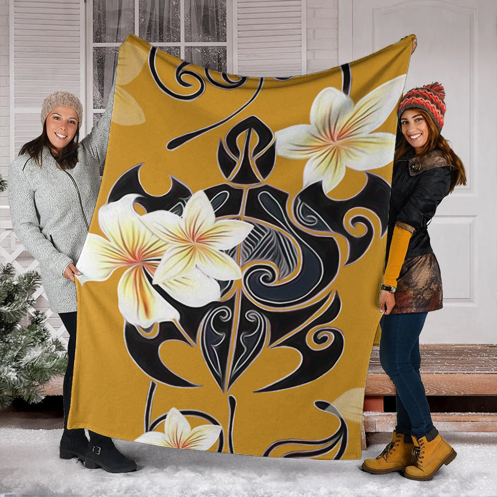 Hawaii Premium Blanket Turtle Poly Trinal Plumeria Yellow-Myprintsy