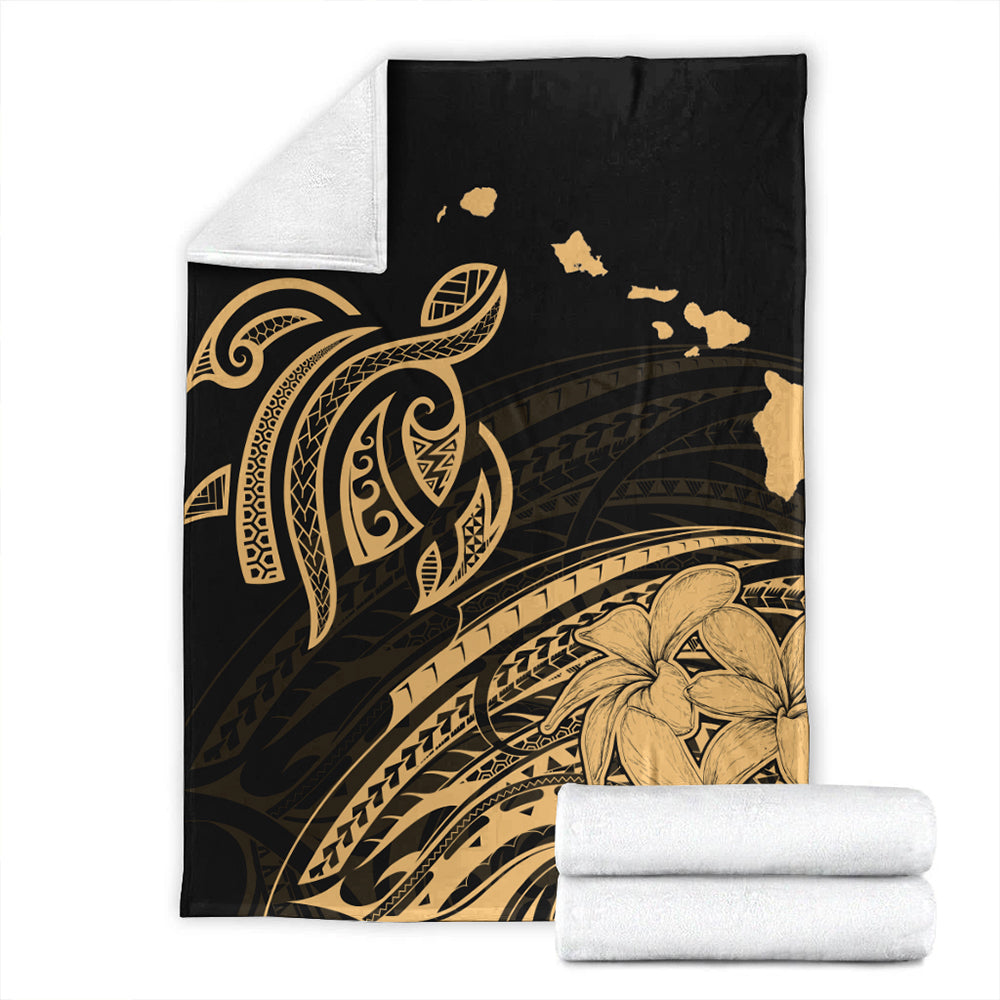 Hawaii Premium Blanket Turtle Polynesian Map Plumeria Gold-Myprintsy