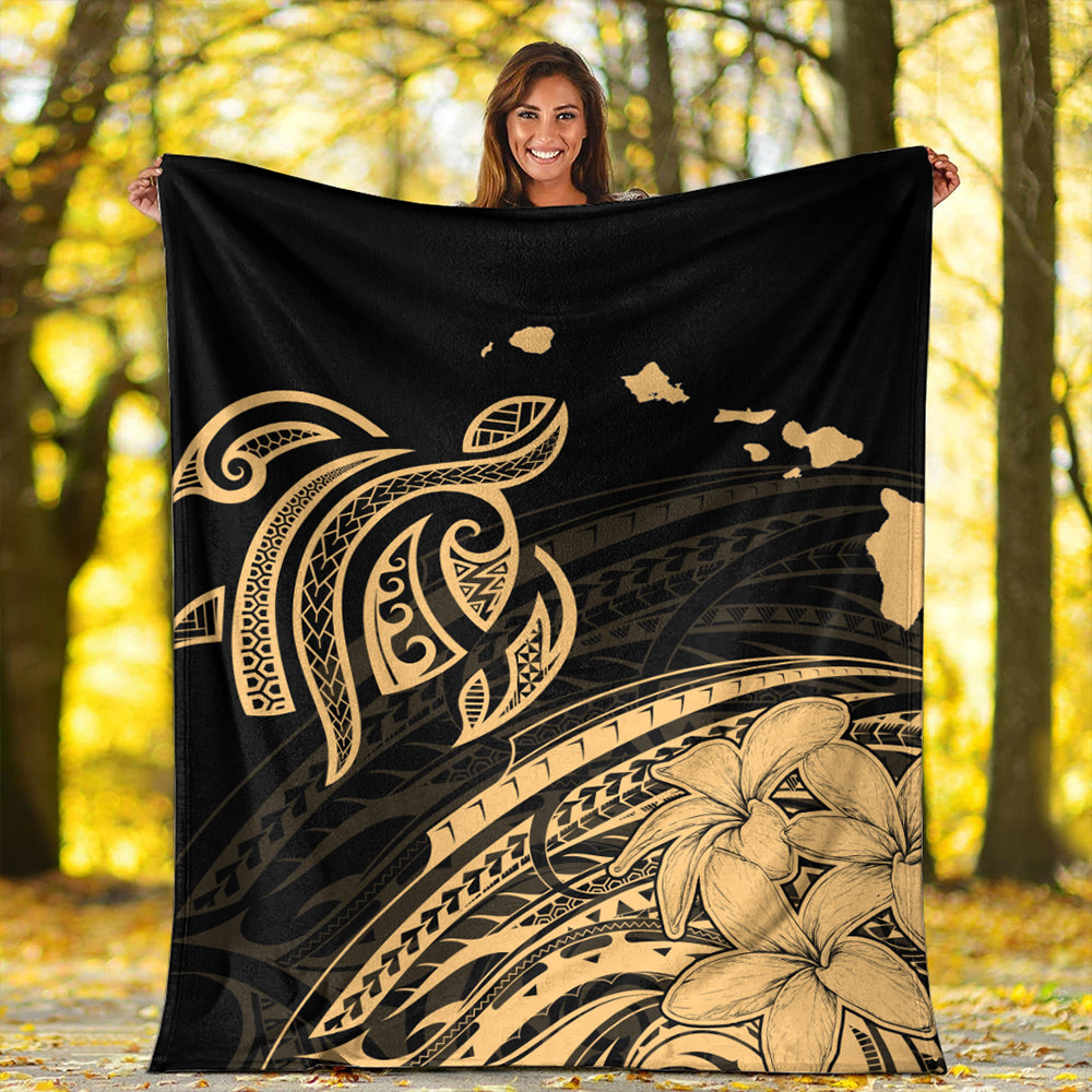 Hawaii Premium Blanket Turtle Polynesian Map Plumeria Gold-Myprintsy