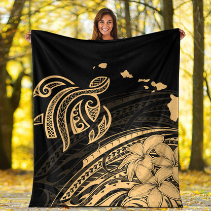 Hawaii Premium Blanket Turtle Polynesian Map Plumeria Gold-Myprintsy