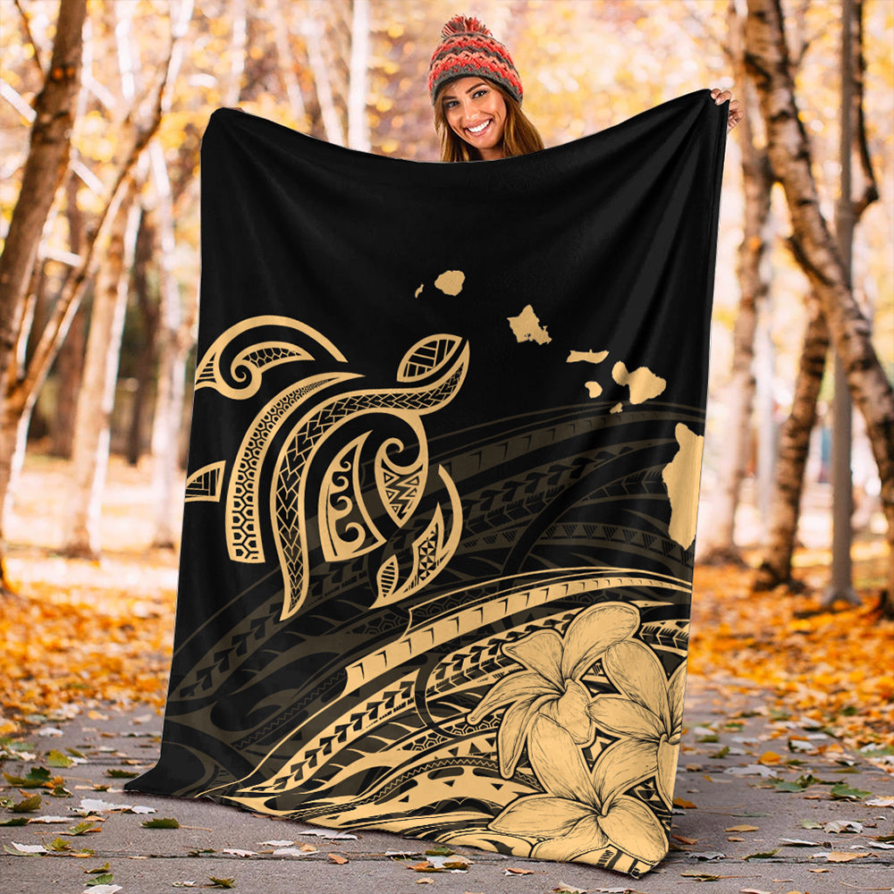 Hawaii Premium Blanket Turtle Polynesian Map Plumeria Gold-Myprintsy