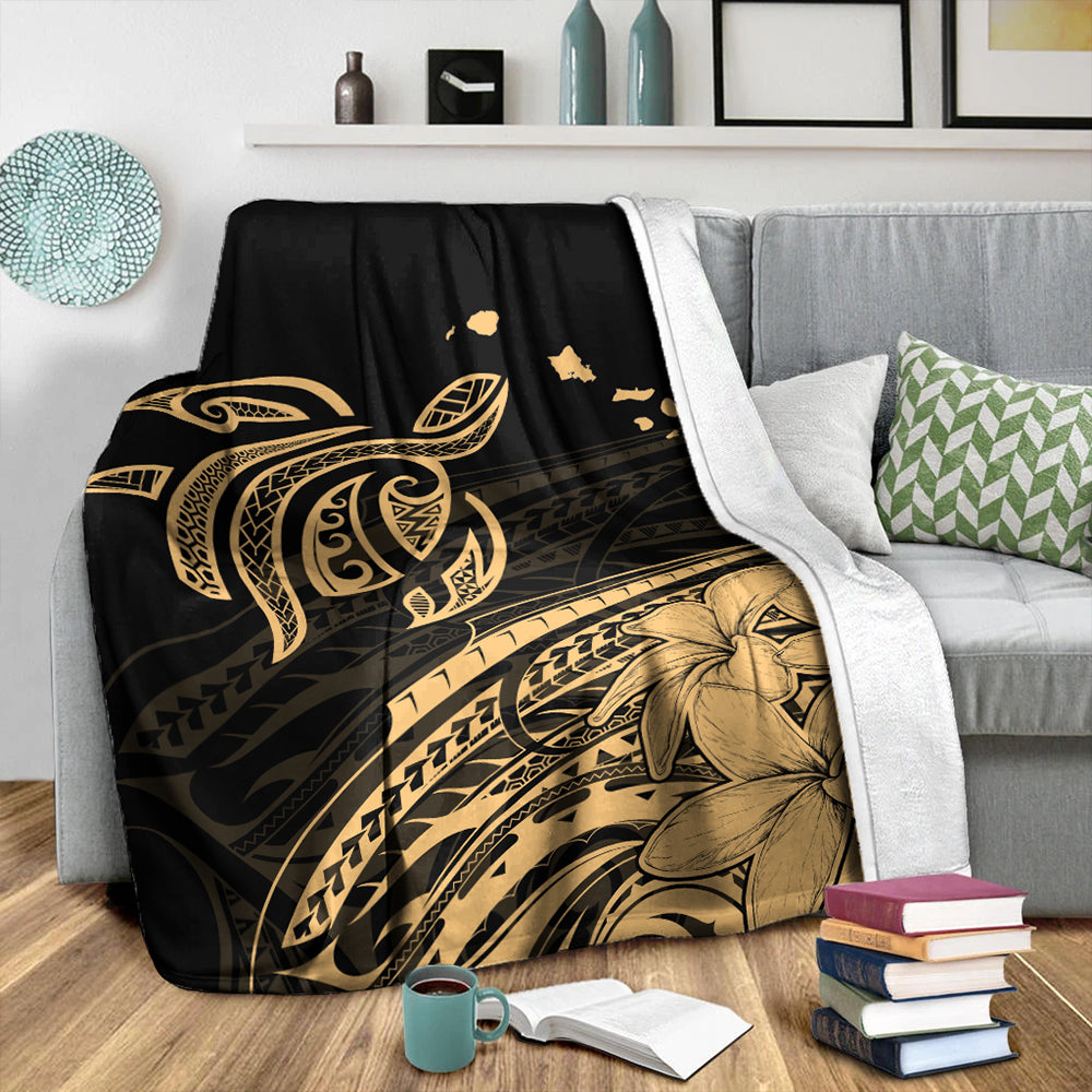 Hawaii Premium Blanket Turtle Polynesian Map Plumeria Gold-Myprintsy