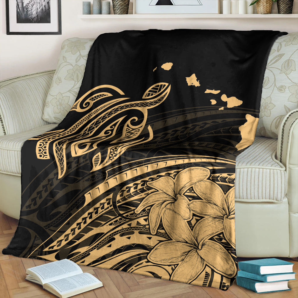 Hawaii Premium Blanket Turtle Polynesian Map Plumeria Gold-Myprintsy