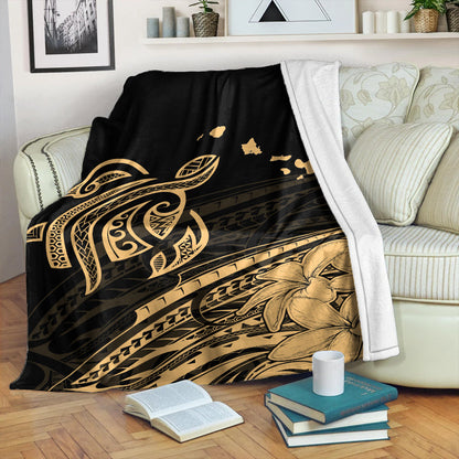 Hawaii Premium Blanket Turtle Polynesian Map Plumeria Gold-Myprintsy