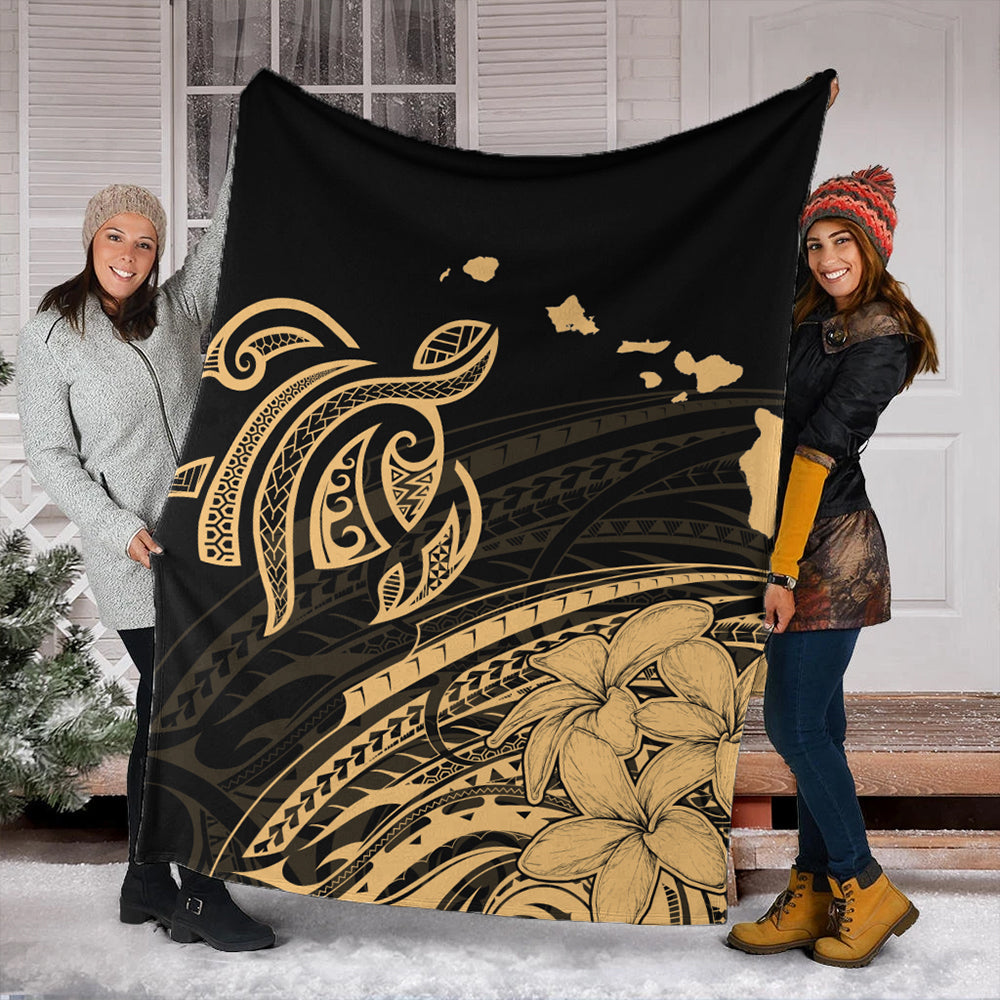 Hawaii Premium Blanket Turtle Polynesian Map Plumeria Gold-Myprintsy
