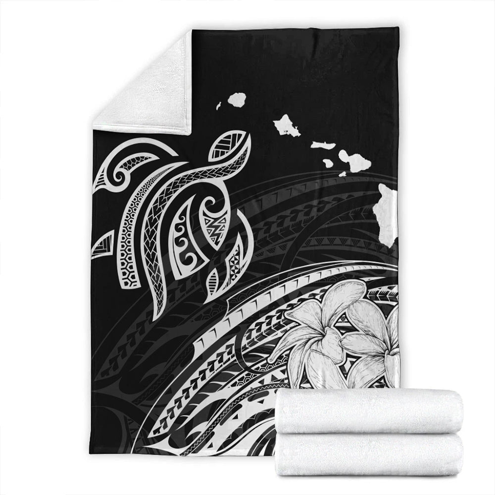 Hawaii Premium Blanket Turtle Polynesian Map Plumeria White-Myprintsy