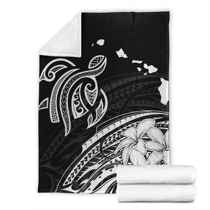 Hawaii Premium Blanket Turtle Polynesian Map Plumeria White-Myprintsy