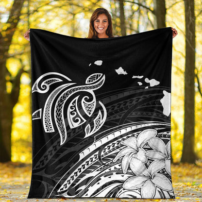Hawaii Premium Blanket Turtle Polynesian Map Plumeria White-Myprintsy