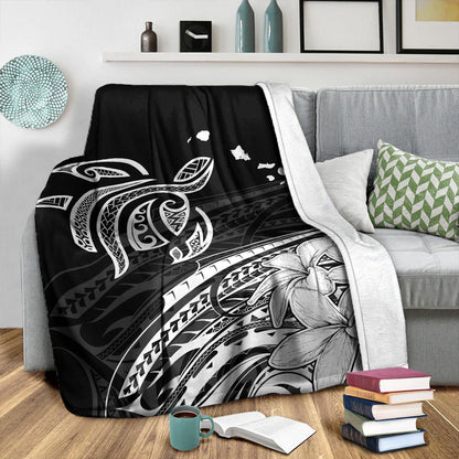 Hawaii Premium Blanket Turtle Polynesian Map Plumeria White-Myprintsy