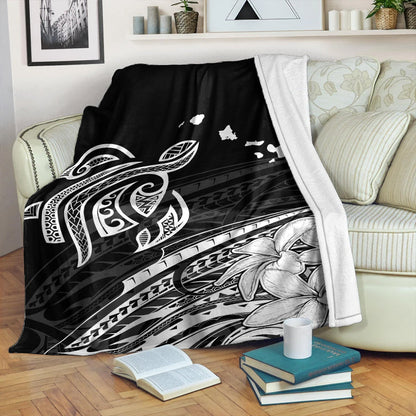 Hawaii Premium Blanket Turtle Polynesian Map Plumeria White-Myprintsy