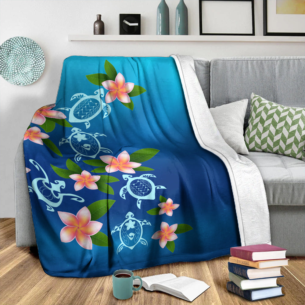 Hawaii Premium Blanket Turtle Polynesian Plumeria Ocean-Myprintsy