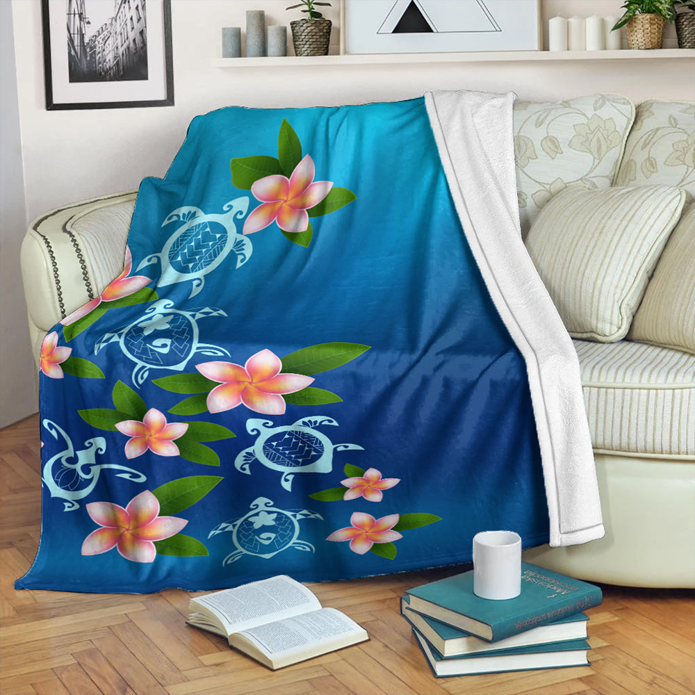 Hawaii Premium Blanket Turtle Polynesian Plumeria Ocean-Myprintsy