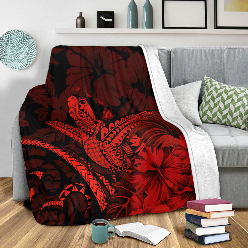 Hawaii Premium Blanket Turtle Polynesian With Hibiscus Flower-Myprintsy